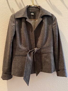 J. Crew Gray/Brown Herringbone Tie-Waist Wool Blend Blazer